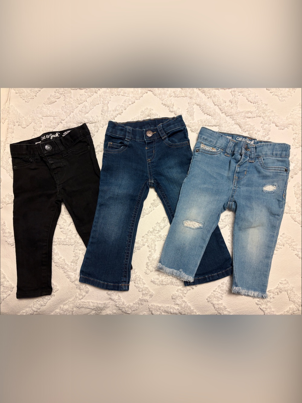 Girls Denim Skinny Jeans Trio - Black, Dark Blue & Light Blue, size 12 months